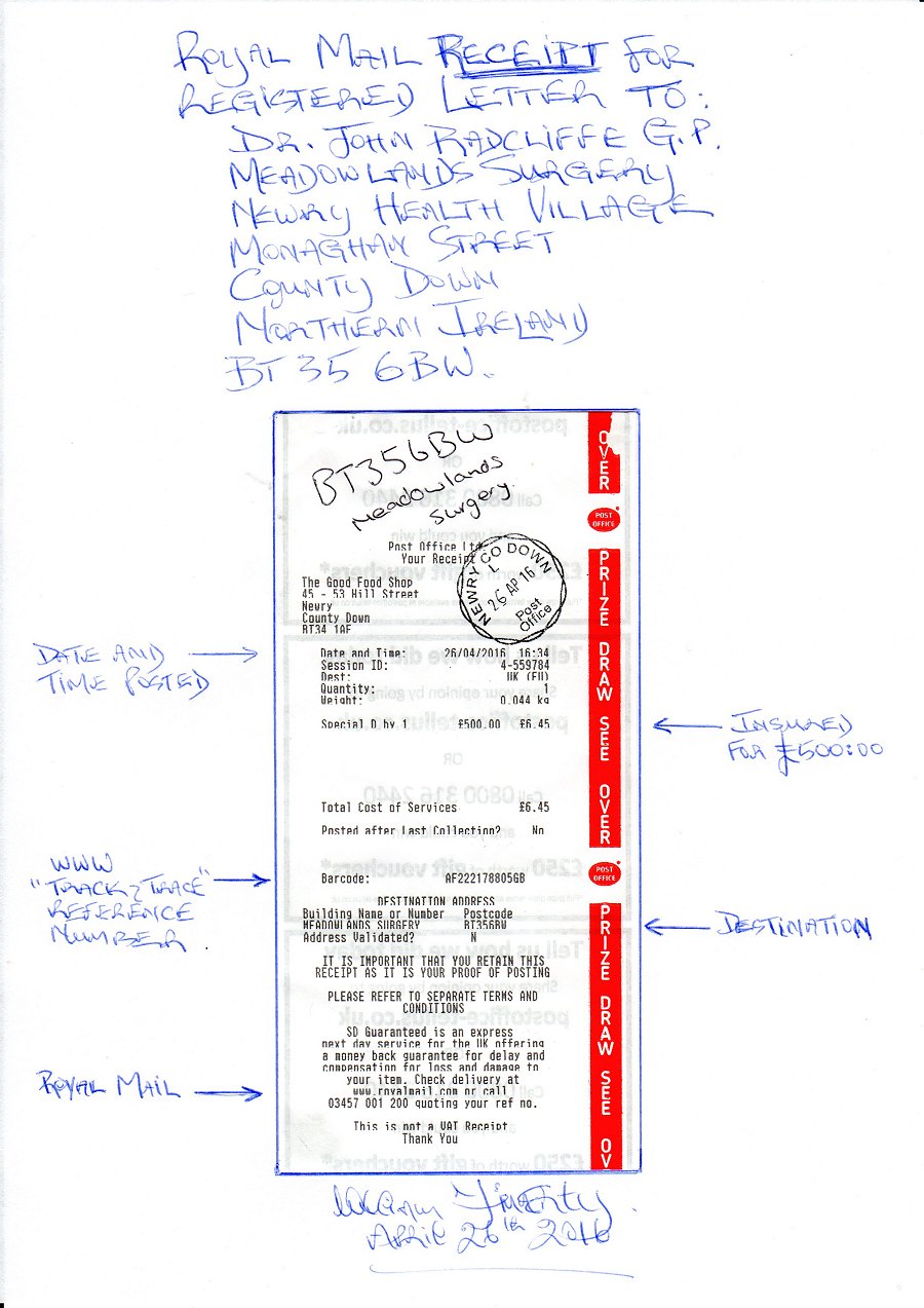 Registered Letter Dated April 26th 2016 to Dr John Radcliffe GP